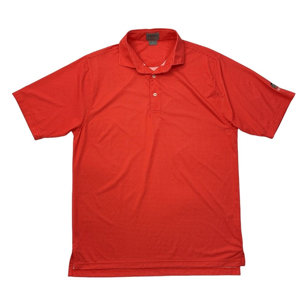 Fennec Polo Shirt Mens M Medium Chili Red Short Sleeve Houndstooth Stretch Golf
